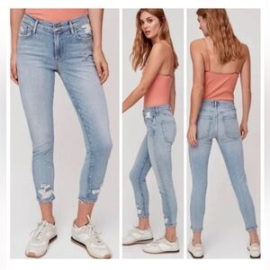 AGOLDE Sophie Crop Distressed Jeans Chewed Hem Ligh Wash Rise